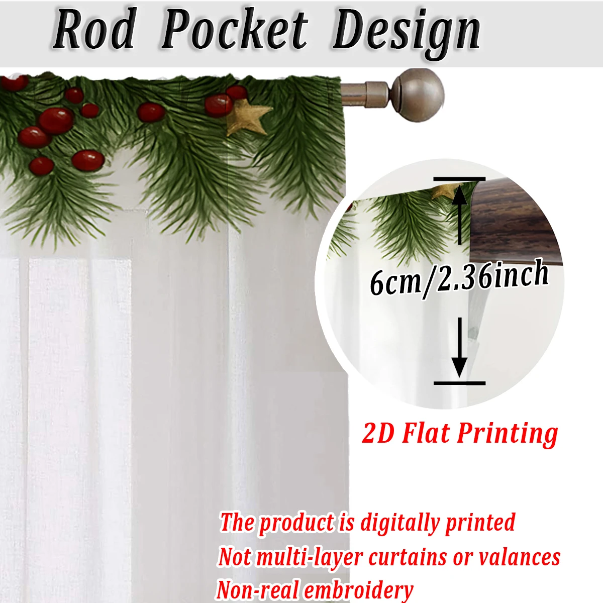 Christmas Flat Printing Kitchen Sheer Curtain with Merry Christmas Trees House Snowflake For Christmas Home Decor  Party