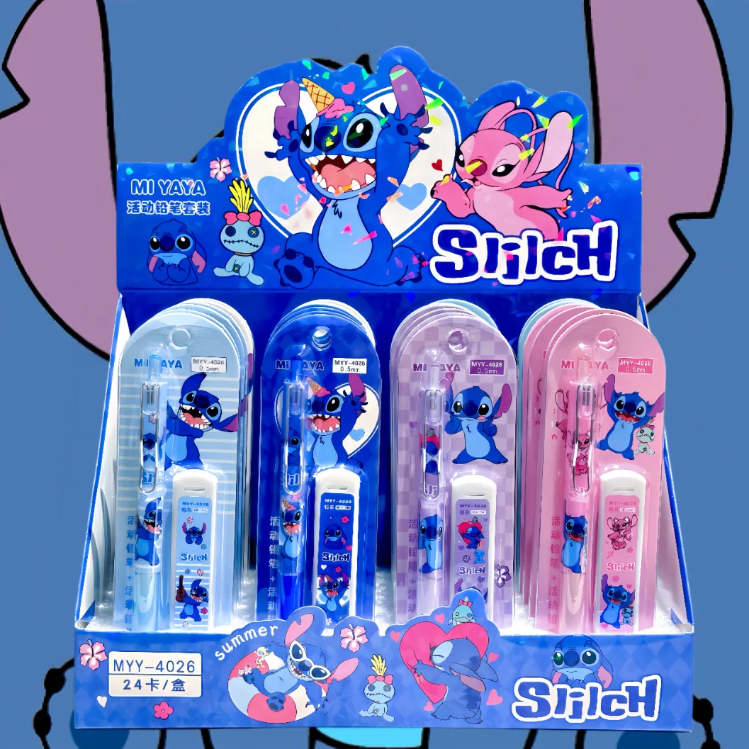

24 шт., набор механических карандашей Disney Stitch, милый стежок 0,5 мм, канцелярские принадлежности, детский подарок