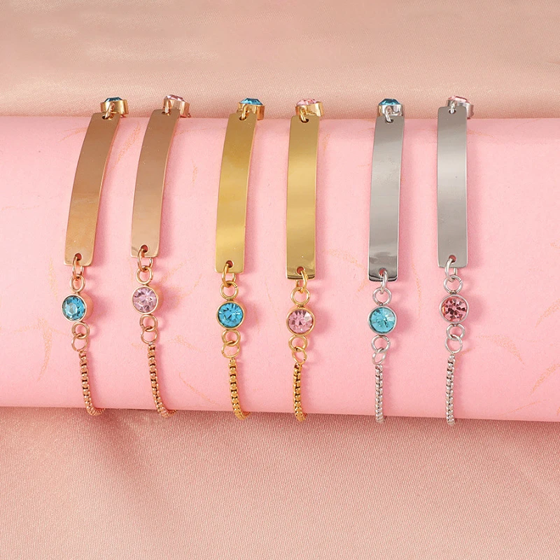 Fnixtar 10pcs Stainless Steel Lover Bracelet Adjustable Pink Blue Rhinestone Bracelets Couple Lovers Gift