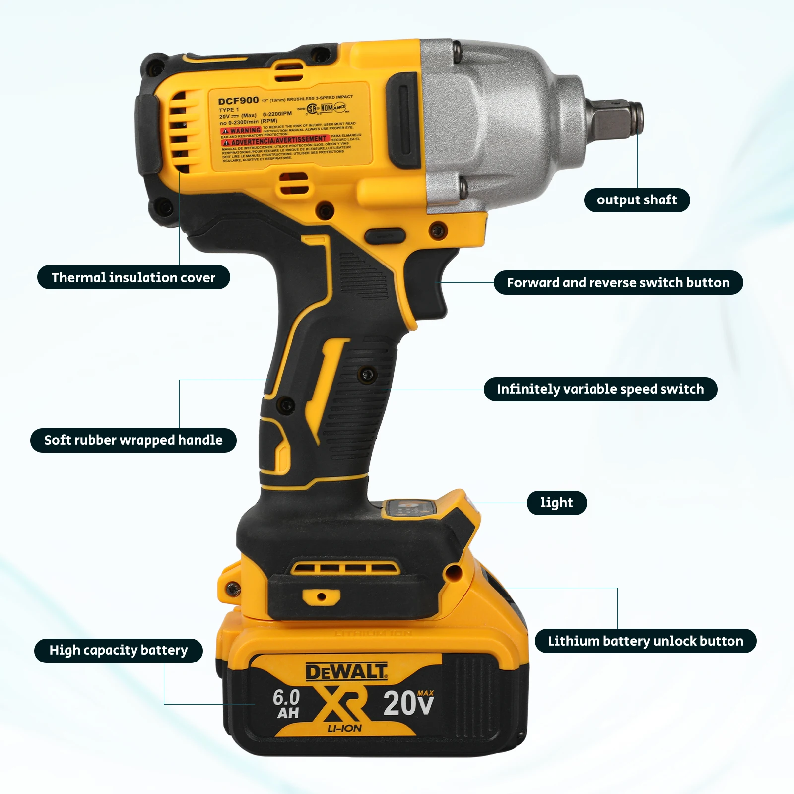 مفتاح ربط بدون فرش 1/2 بوصة عزم دوران عالي أداة طاقة لاسلكية لإصلاح/بناء تلقائي متوافق مع بطارية ديوالت 20 فولت #6