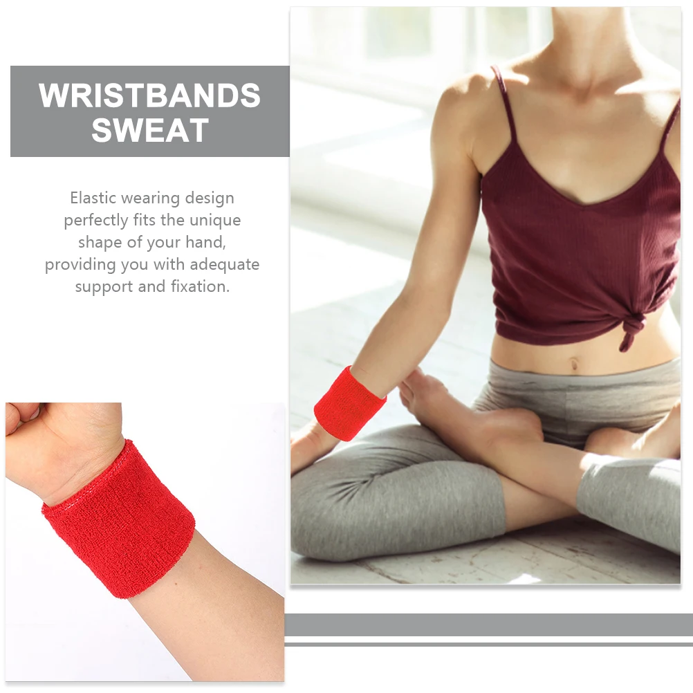 

2pcs Sports Wristbands 8x8cm Red for Men Women Gym Tennis Sweatbands Workout Gifts Durable Wrist Support Brace Cotton Fitness