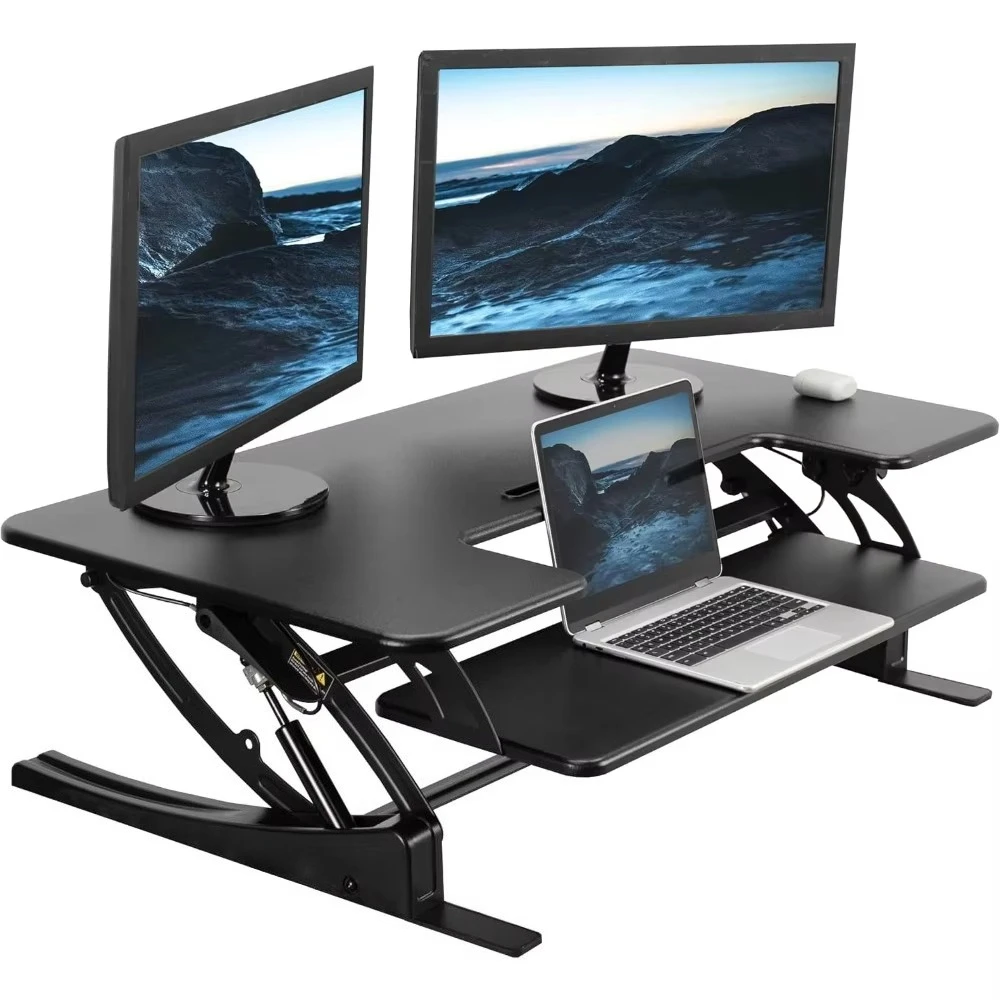 42 Inch Height Adjustable Stand Up Desk Converter, Quick Sit to Stand Dual Monitor Riser Workstation, Black