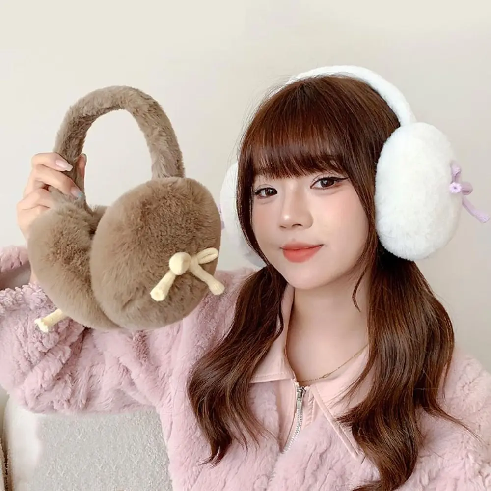 New Cartoon Bow Decoration Earmuff Cold Protection Plush Ear Warmer Thick Winter Warm Earmuffs Windproof Ear Cover Earflap