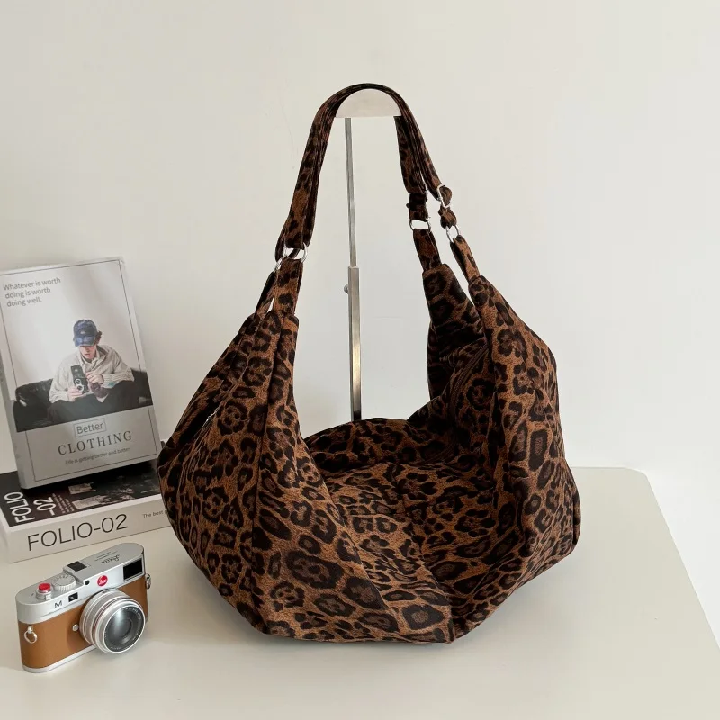 

Oversize Canvas Shopper Bag For Women Luxury Shoulder Tote Bag 2024 New Leopard Design Simple Korean Backpack Ladies Handbag Big