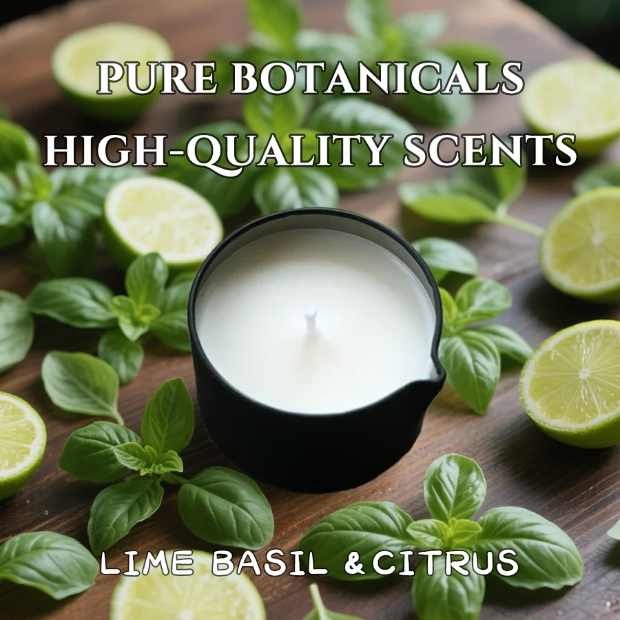 شمعة التدليك، شموع معطرة من شمع الصويا - مثالية لإنشاء أجواء مريحة وهدايا العطلات، هدايا للنساء - ريحان الليمون والحمضيات