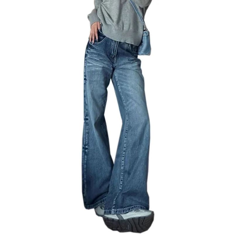 

Bootcut Jeans Blue Women Trim Micro Flared Commuting Millennial Small Siamese Knot Holes Spice Tear Side Cut Waisted Cross Nine