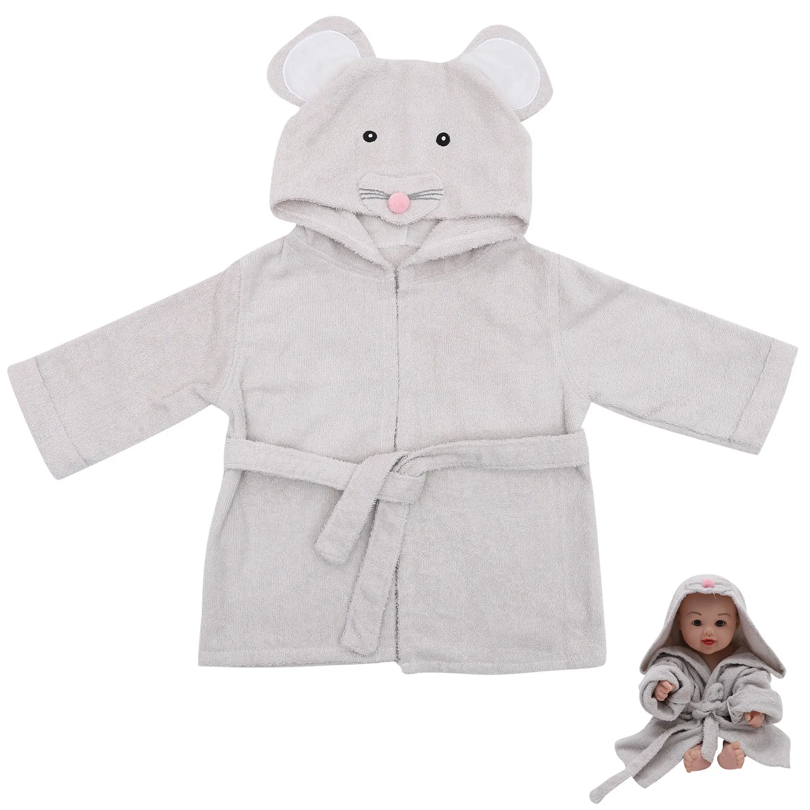 

Cotton Baby Hooded Robe Adorable Cartoon Design Gentle on Skin Fast Drying Infant Bathrobe for Boys Girls Baby Shower Baptism