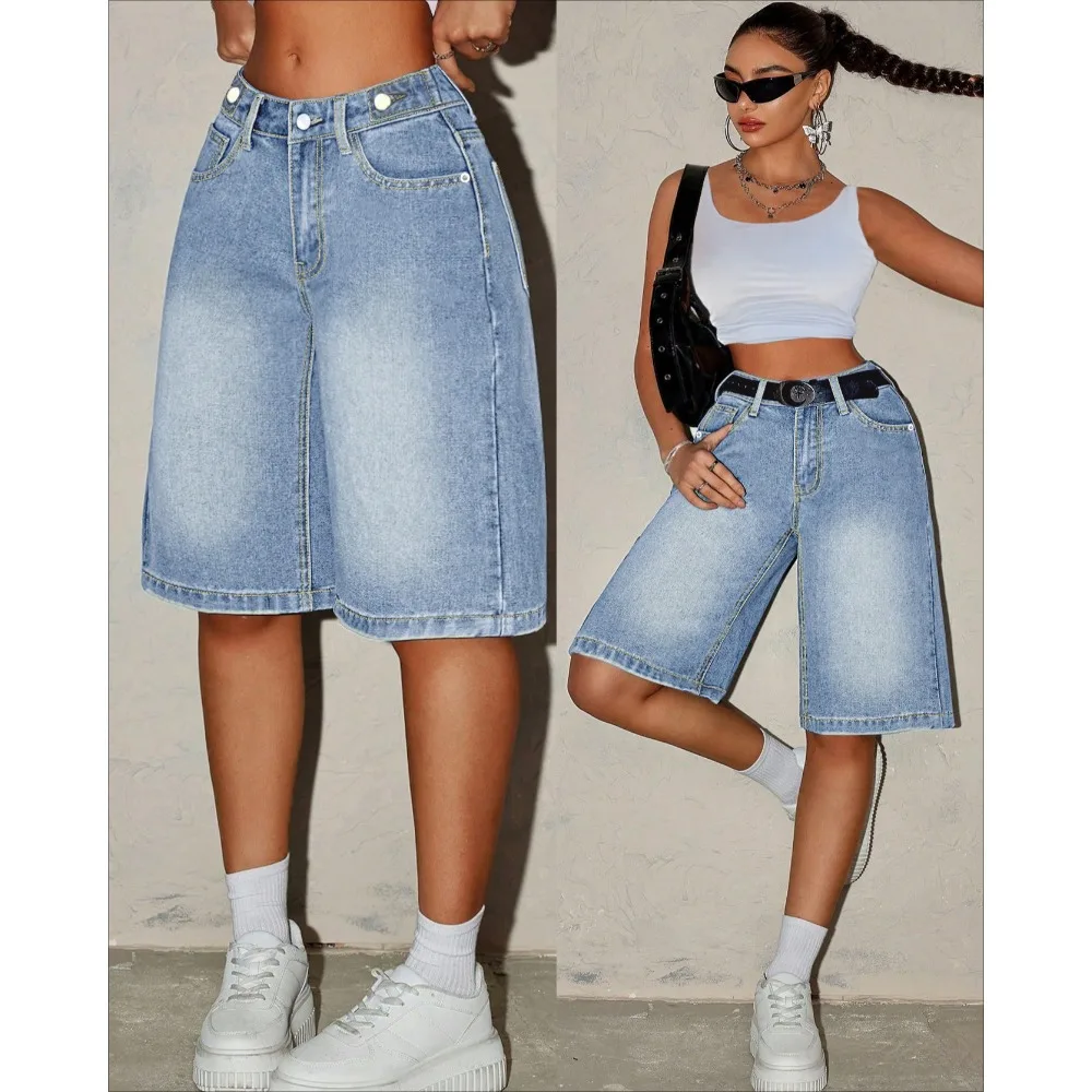 

Женские модные джинсовые шорты свободного кроя с широкими штанинами, средней длины, в уличном стиле