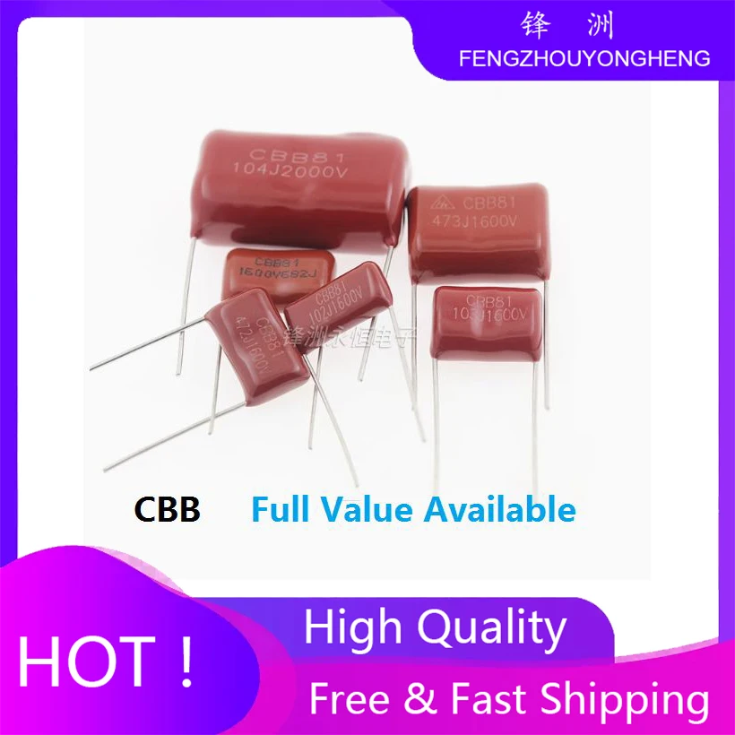 10pcs 1KV 0.001UF 1NF 1000PF 2.2NF 102J 222J 472J 104J 4.7NF 0.1UF 100NF 0.22UF 220NF CBB 1000V 224J