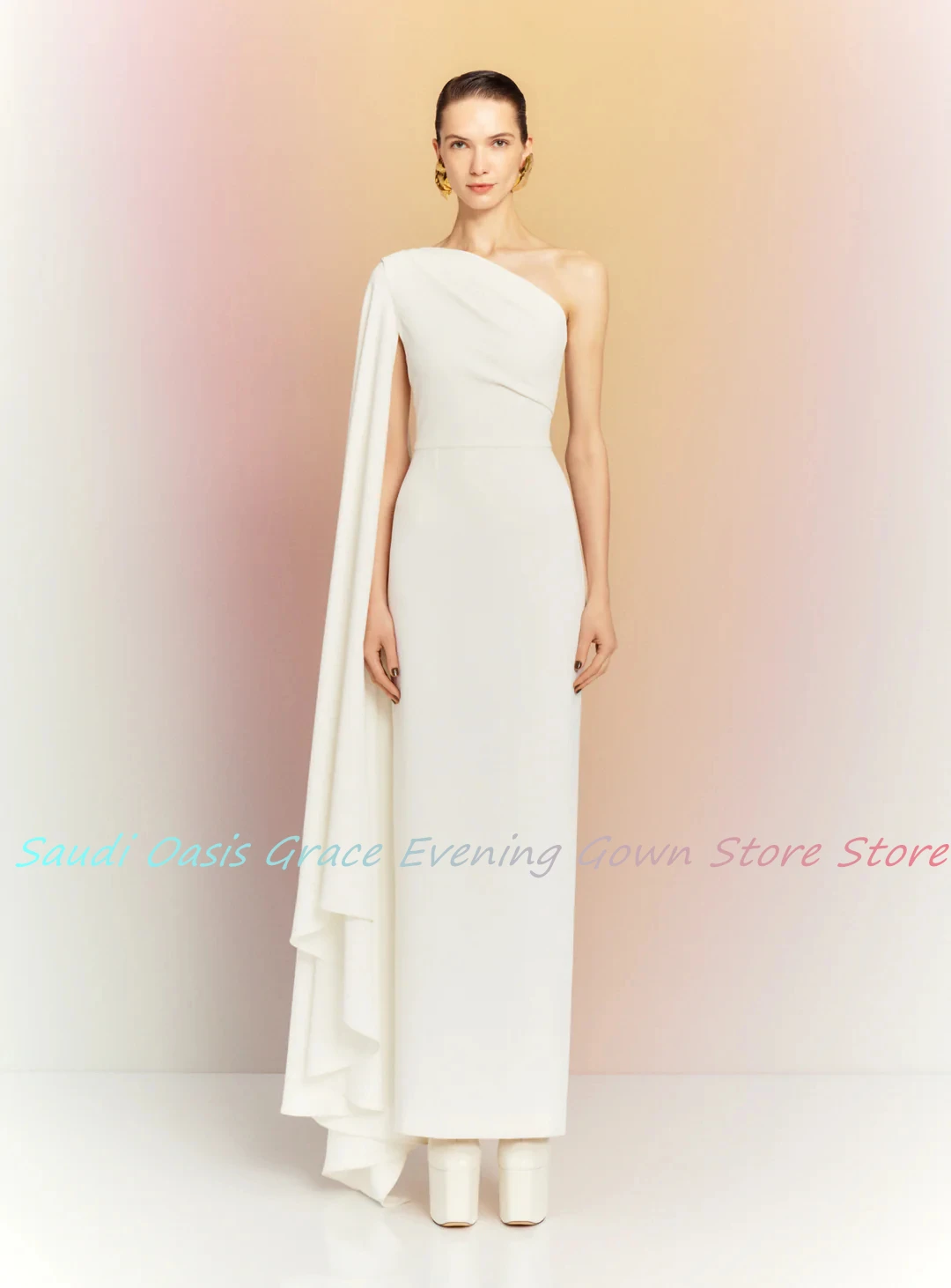 Graceful Jersey Straight One Shoulder Evening Dress High Quality Floor Length Back Slit فساتين سهره نسائيه فخمة