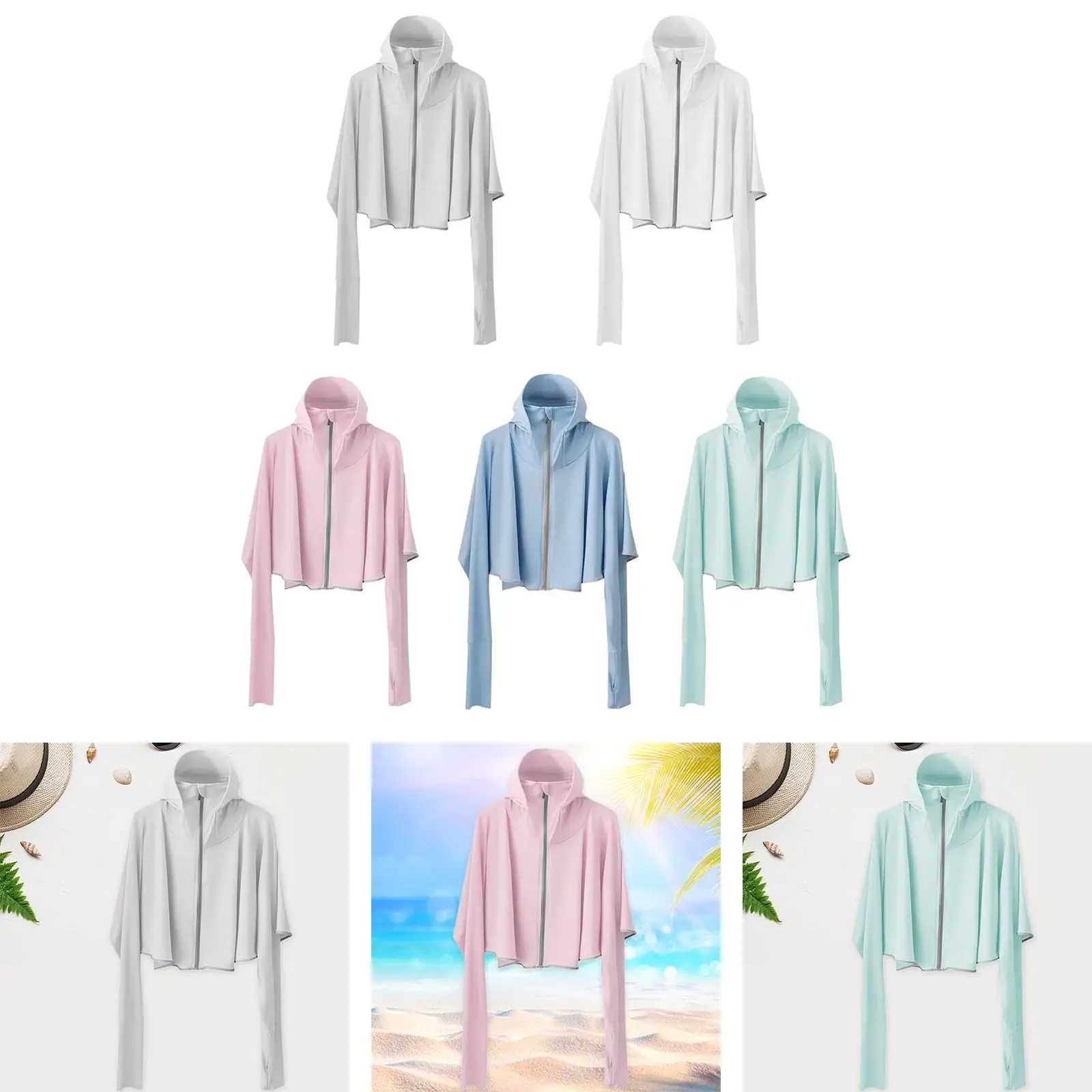 Women Sun Protection Hoodie Jacket Long Sleeve Shirt Zipper Hiking Tops Sunproof Clothes for Golf Riding Outdoor Sport Summer