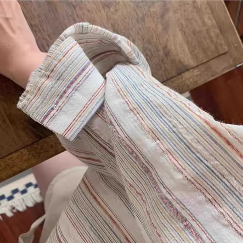 Été nouveau lin Long Sve femmes irt vêtements d'extérieur Protection solaire printemps automne haute rayure coton lin correspondant irt