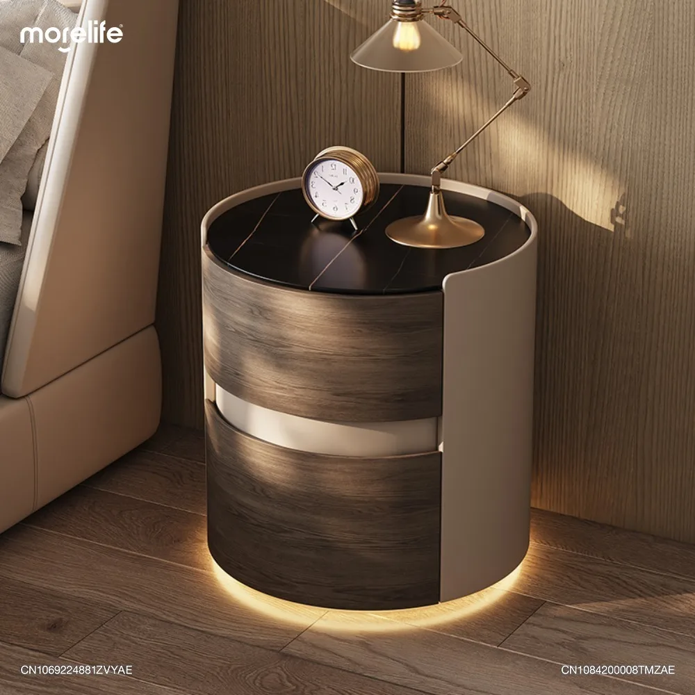 

2024 High End Designer Circular Nightstand Bedside Table High-end Italian Light Luxury Minimalist Bedside Table Furniture F01+