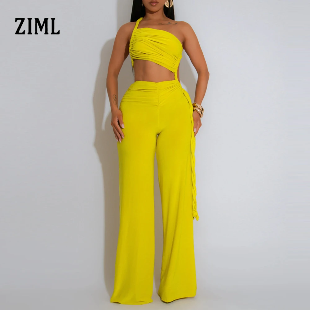 

ZIML Solid Backless Slimming Spliced Folds Jumpsuits for Women Diagonal Collar Sleeveless High Waist Jumpsuits Female Fashion