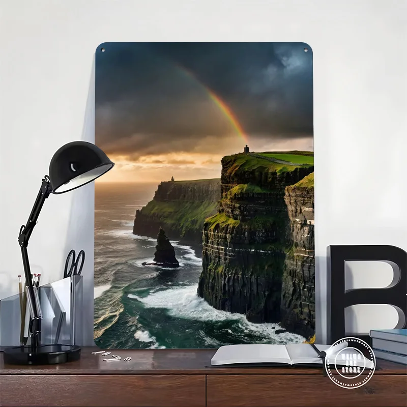 Ireland Cliffs of Moher Ireland With Dark Sky Personalized 3D Textured Metal Poster Wall Art Vintage Tin Signs for House Home