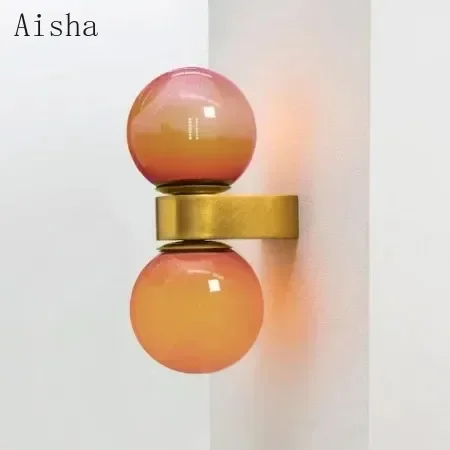 

Nordic Color Ball Glass Wall Lamp Bedroom Wall Sconces for Home Modern Simple Living Room Background Wall Decoration Light