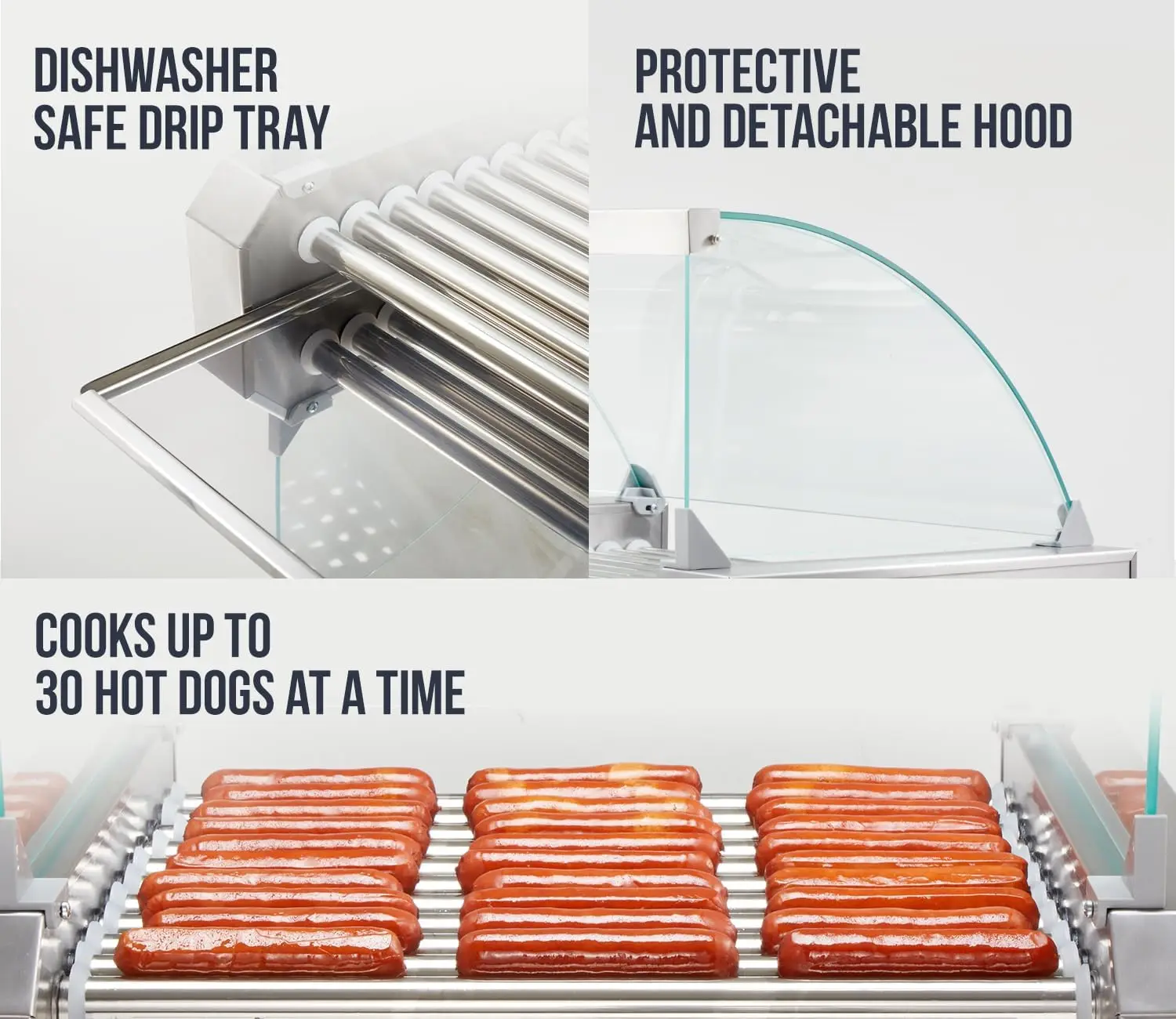 ماكينة طهي الشواية SYBO Hot Dog Roller، 30 Hot Dogs 11 بكرة مع صينية تنقيط من الفولاذ المقاوم للصدأ قابلة للإزالة وغطاء غطاء زجاجي،