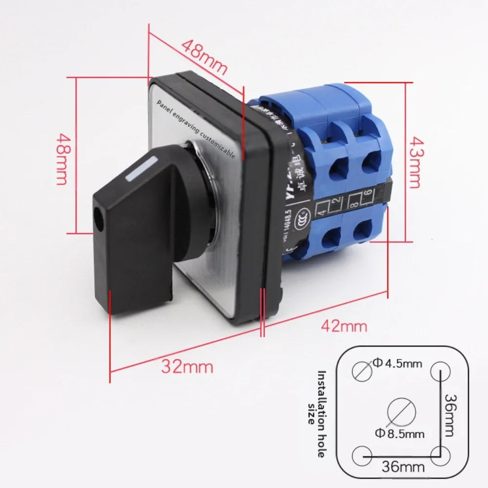 Rotary Cam Selector Changeover Switch 2 Positions 4 Terminals For LW26-20 Motor Control Plastics Black 48*48*30mm