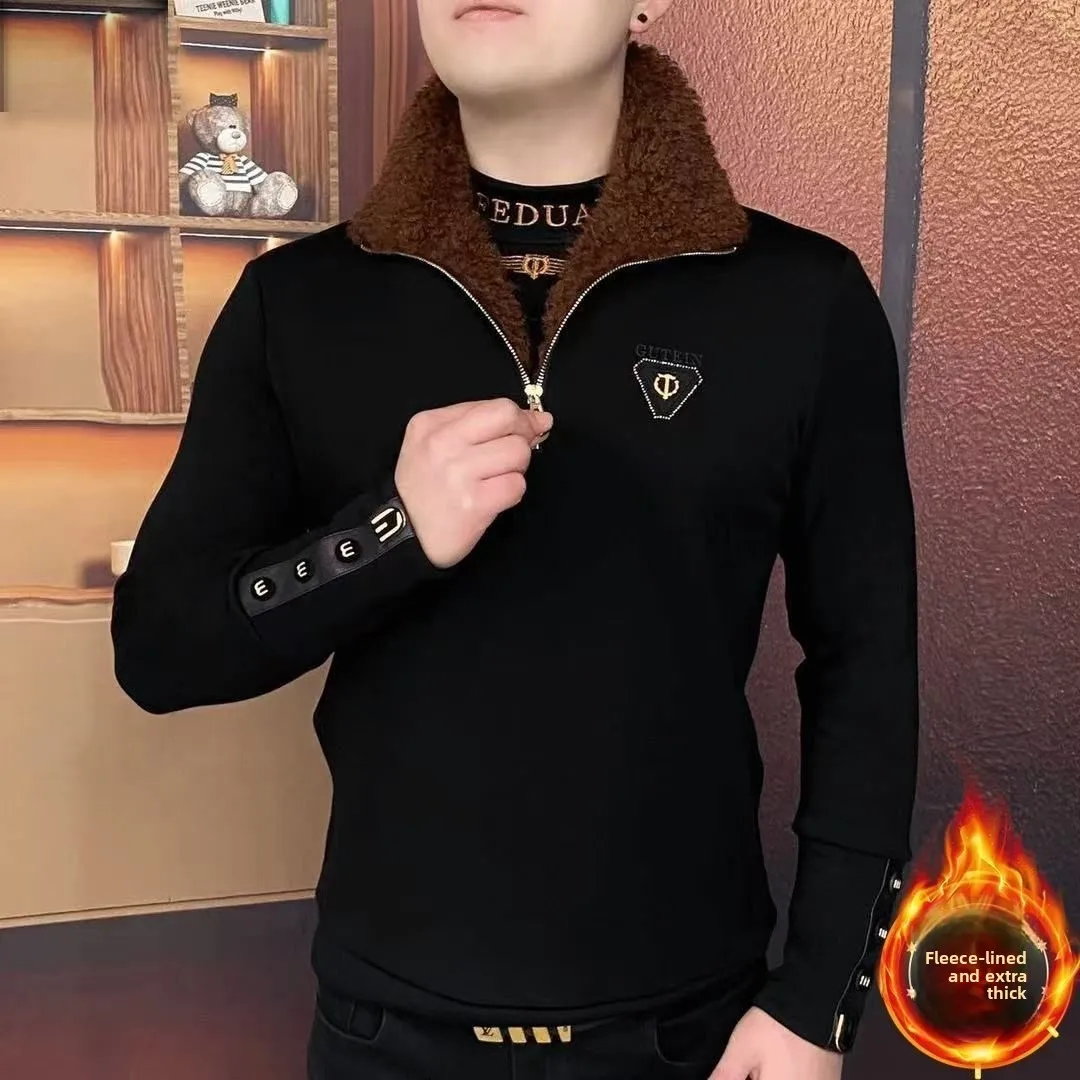 

Men's Winter Thiened Fce Lined Sweatirt Casual Sli Faionable Versatile Simple Collar 3D Effect Polyester Fiber