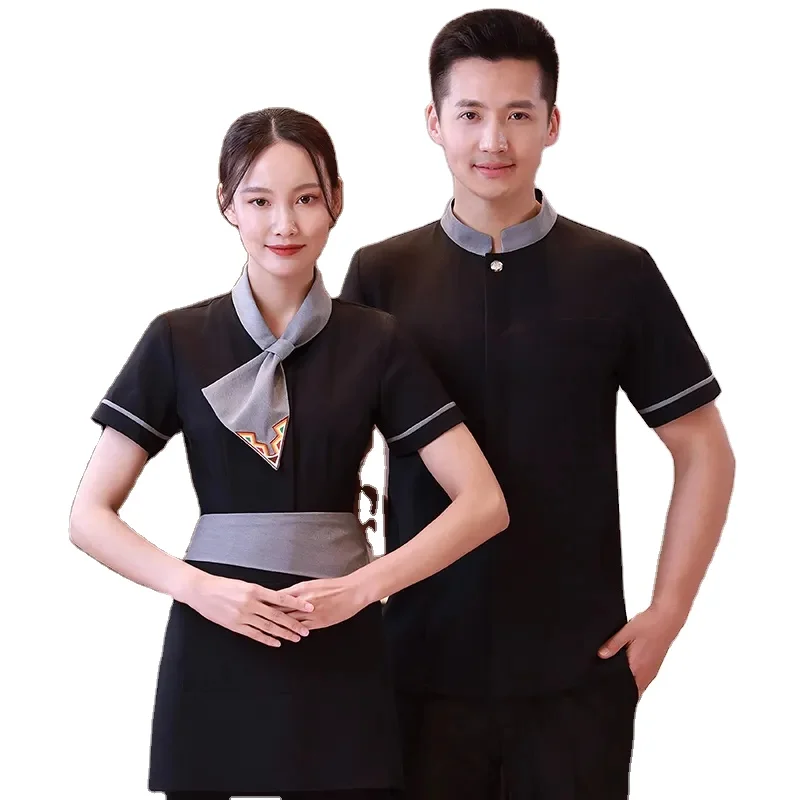 

Wholesale Waitress Waiter Top Hotel Uniform Reception with Custom Embroidery Logo Restaurant Fast Food Polyester Cotton Sets