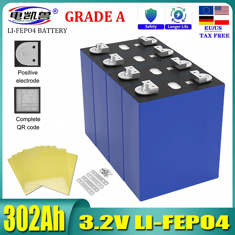 

4PCS New grade A 3.2V 302Ah Lifepo4 Battery Pack Lithium Iron Phosphate Battery Travel Solar Camper Battery 12v 24v Duty Free