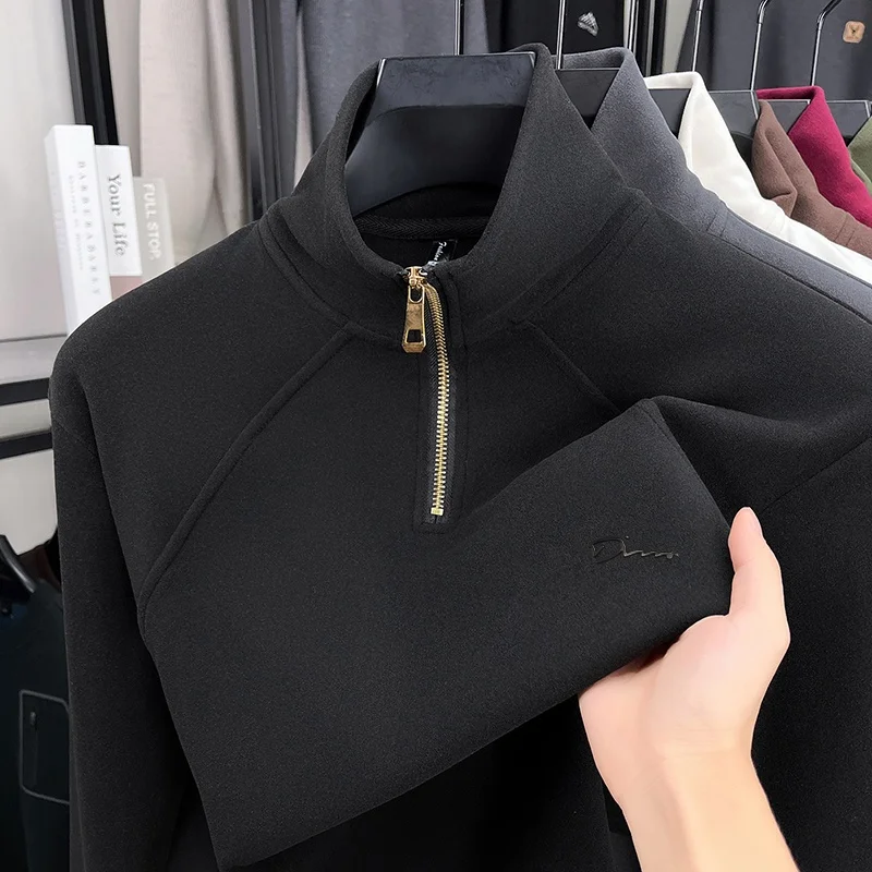 

Premium Quality Men's Stand Up T-Shirt Half Zipper Soft Comfortable Letter Print Long Sleeve Base Shirt Autumn Interior Menswear