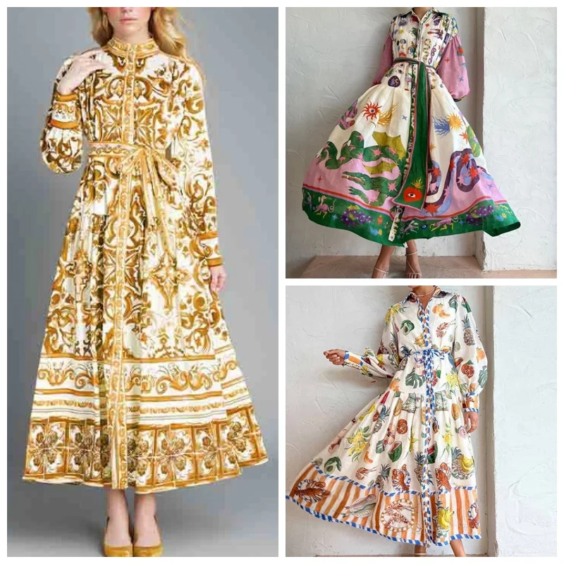Robe à col floral pour femmes 2026, robe à manches bouffantes et taille smockée, robe mi-longue fluide en A pour le printemps