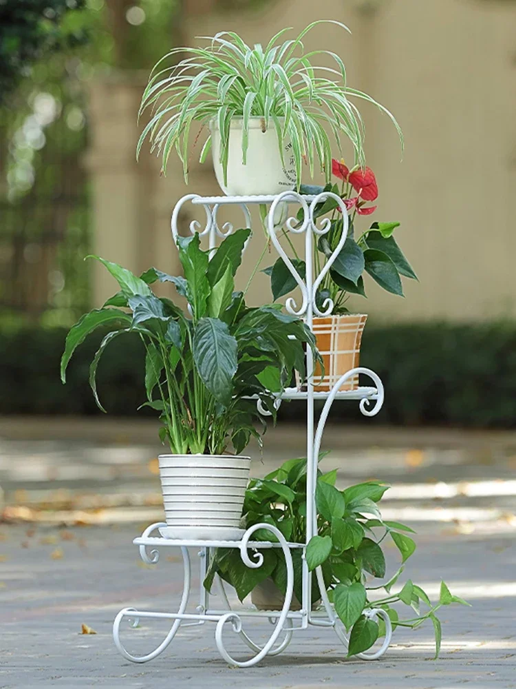 Iron flower stand, floor standing flowerpot stand, multi-layer indoor and outdoor European style living room balcony