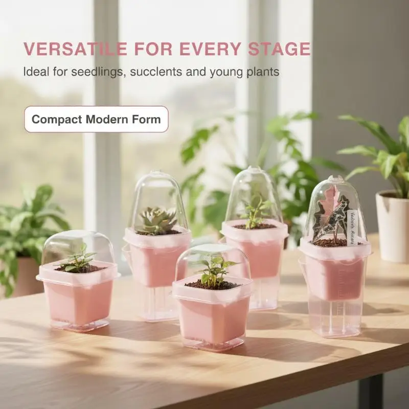 Transparent Pink Self Watering Pots Self Watering Planter Drainage Holes Plant Pots Garden Seedlings Flowerpot Nursery Cups