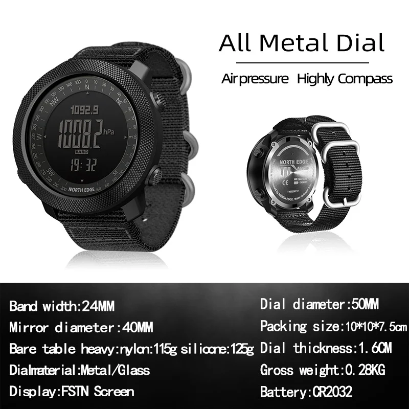 North Edge Men Sports Watches Waterproof 50M LED Digital Watch Men Military Compass Altitude Barometer