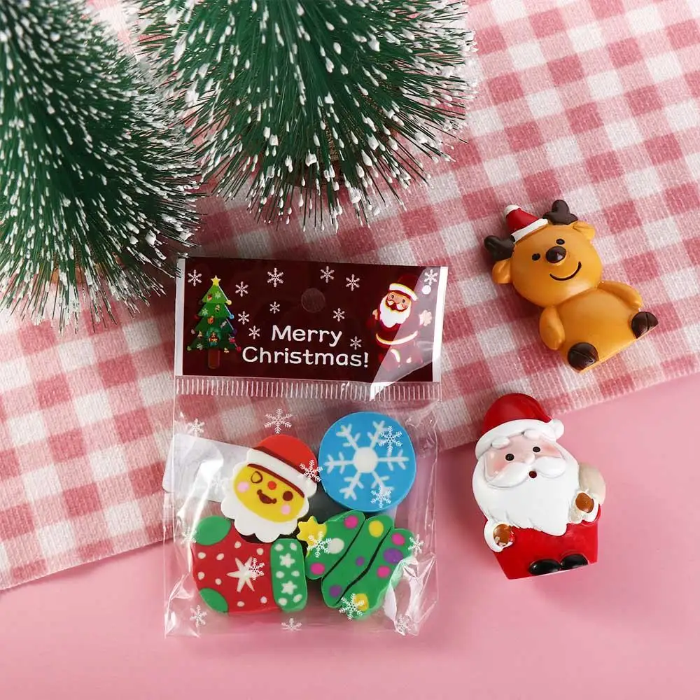 

Cartoon Christmas Erasers Funny Santa Claus Stationery Prize Gift 3D Three-dimensional Shape Kawaii Christmas Eraser Set