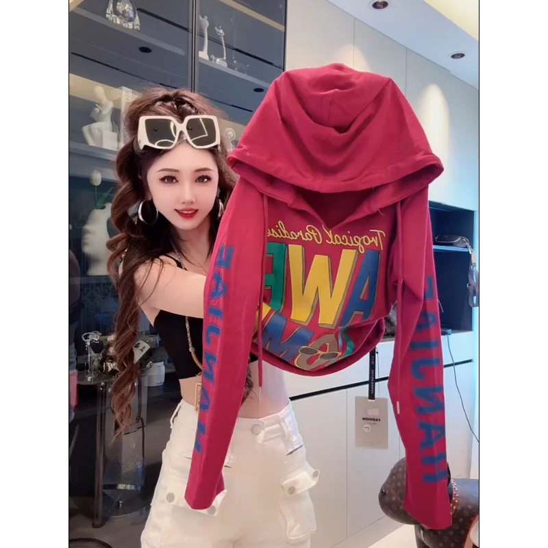 純粋な綿の大きいサイズの漫画プリントフード付き長袖Tシャツ女性用新しいルーズスリムファッショントップ