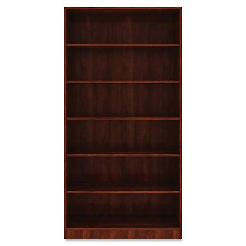 6-Shelf Cherry Laminate Bookcase with Adjustable Feet Square Corner Sturdy Barrister Shelf Office 36"W x 73"H Classic Design