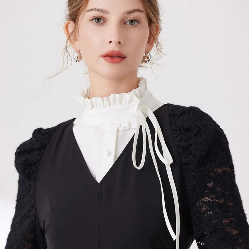 

Elegant White Pleated Ruffle High Collar Detachable Sweater Blouse Stand Collar Girls Half Shirt Collar Neckwear Top