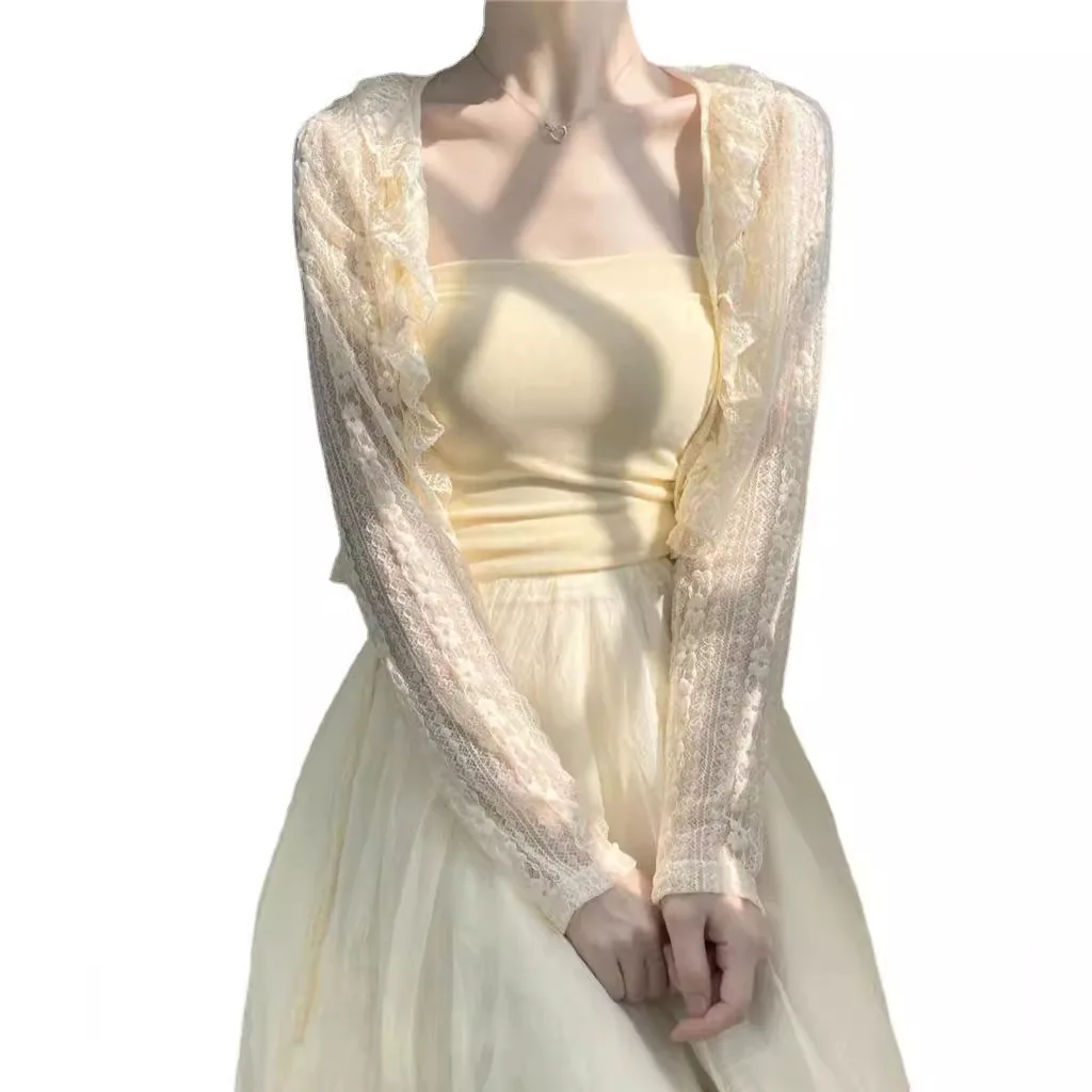 ショートレースカーディガン 2025 夏の新スタイリッシュな日焼け防止服女性のショール夏のトップ