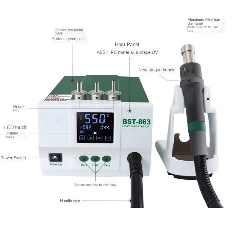 Cheap 863 Hot Air Gun Desoldering Station Anti-Static Soldering Station Digital Display Lcd Touch Constant Temperature