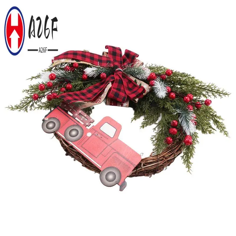 

A26F-Red Truck Christmas Decor Wreath Wooden Vintage Decor For Autumn Harvest Thanksgiving 1Pc