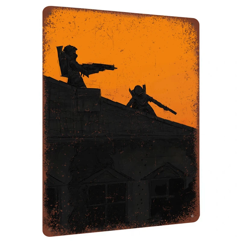 Tactical Silhouette Metal Wall Art Military Theme Home Decor Vintage Style Roof Warrior Decor