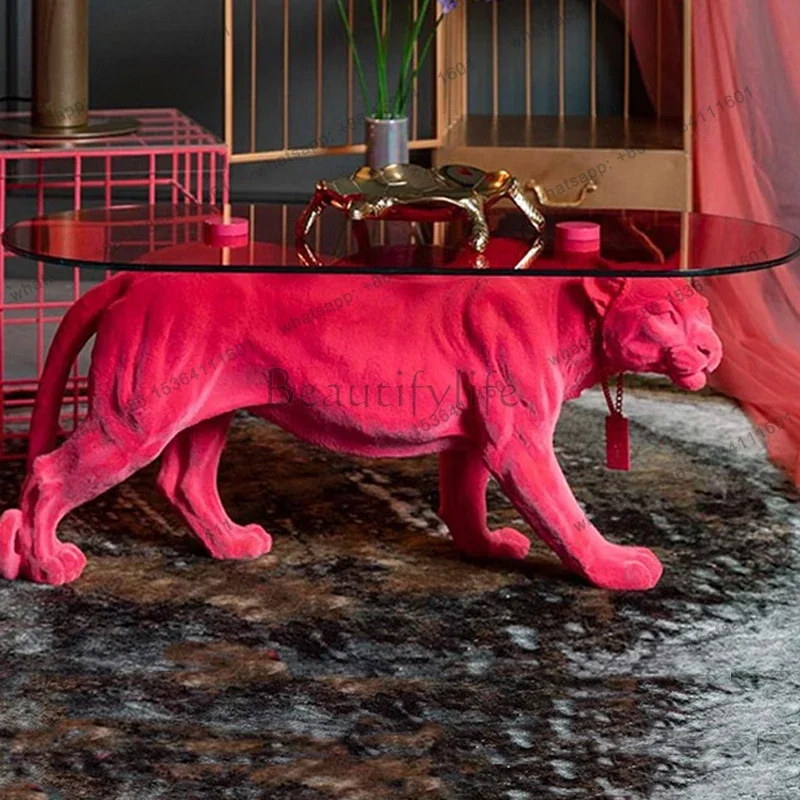Leopard Coffee Tables,Creative Large Floor Decoration,Customized Sculpture,Sofa Side Table,Furniture Resin Statue, Living Room