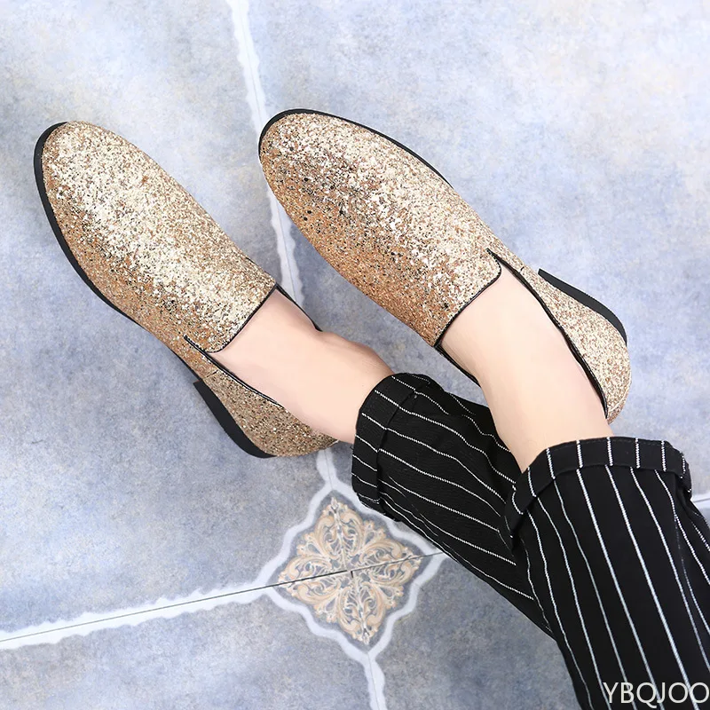 Glitter แบรนด์รองเท้าผู้ชาย Luxury Loafers รองเท้าผู้ชายสไตล์อังกฤษ Silver Gold Mens รองเท้าสบายๆขนาดใหญ่ Zapatos Hombre