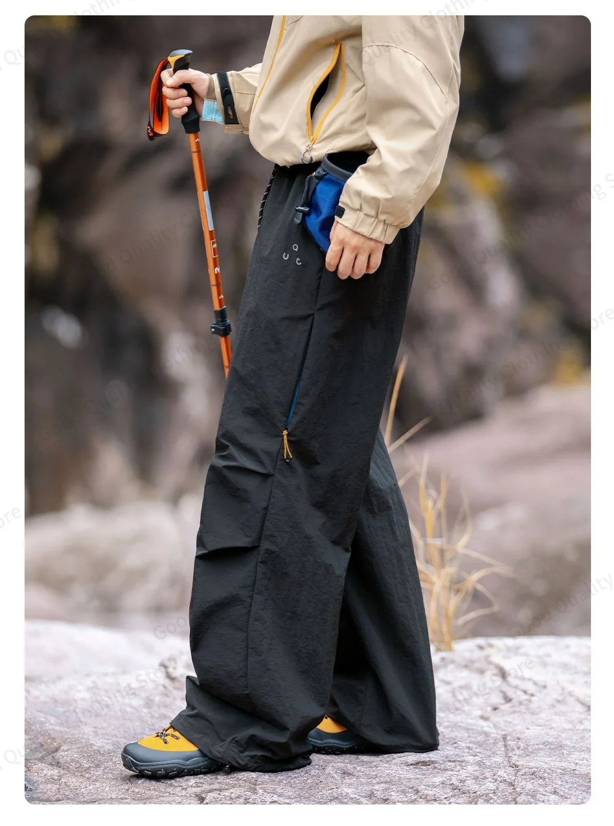 Arbeitsfreudige, wasserabweisende Outdoor-Overalls für Herren, Herbst, lange Hosen mit Schlitz und Falten, Kontrastfarben, Reißverschluss, Sport- und Freizeithose – Detail 10