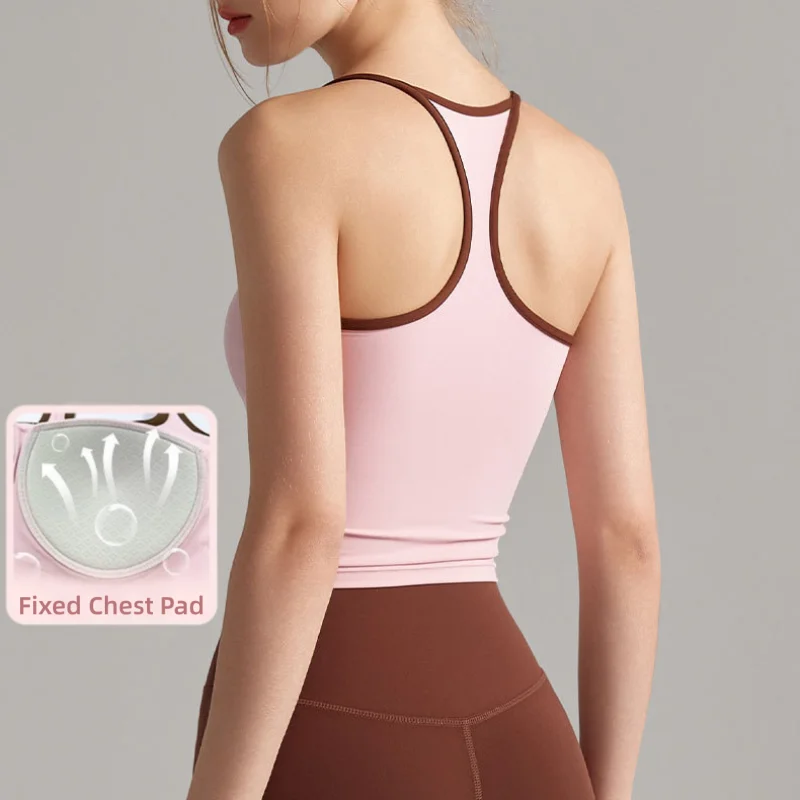 

Спортивный бюстгальтер для йоги для женщин, спортивный жилет с фиксированной накладкой на грудь, противоударный жилет для йоги с цветными блоками, топы для пилатеса и фитнеса