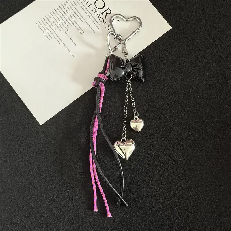 Cute Bow Keychain Aesthetic Satin Bow Lace Tassel Bag Charm Kawaii Y2K Key Ring for Backpack Purse Daily Decoration