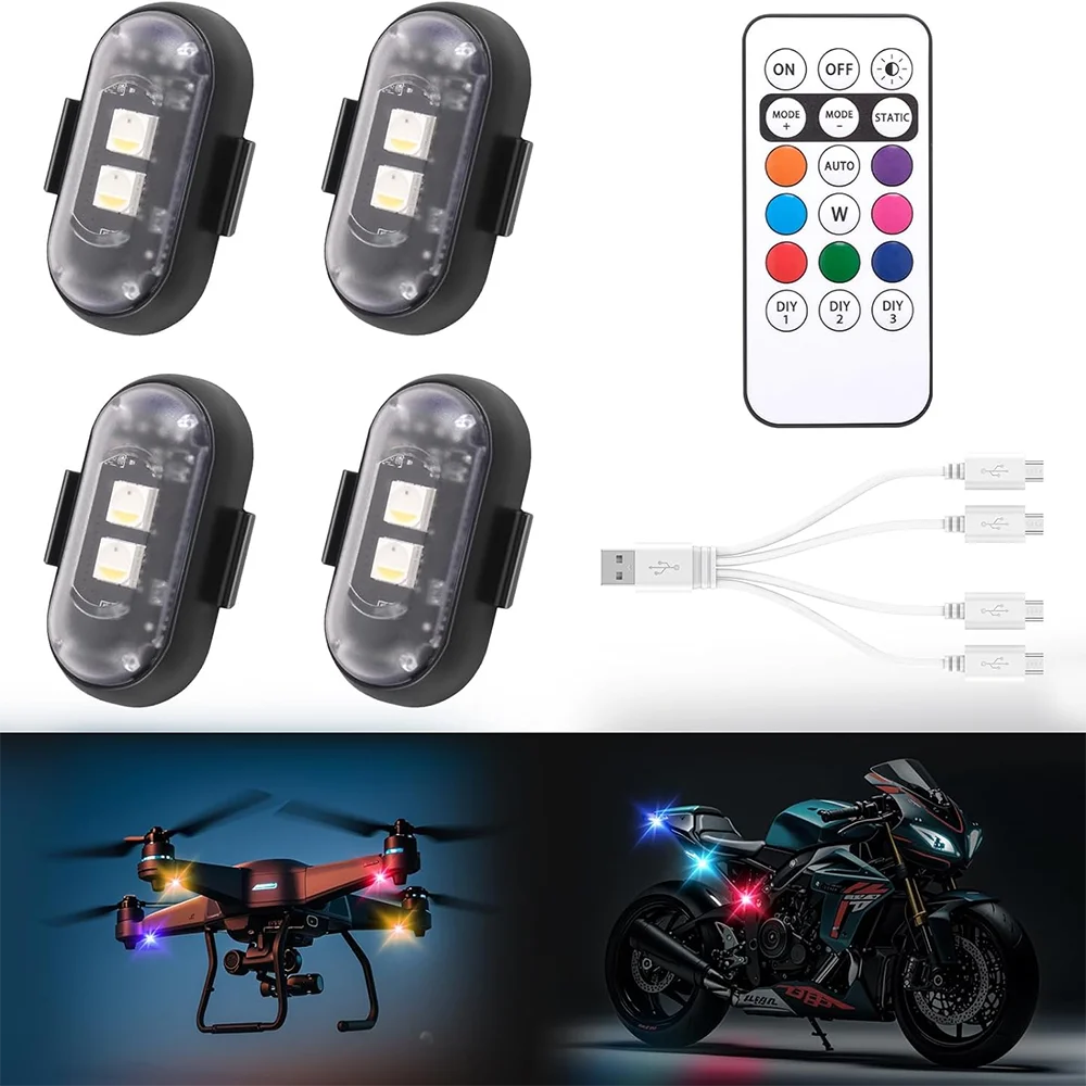 Car LED RGB Strobe LightCar Bike Motorcycle Tail Anti-collision Warning Light Wireless Remote Control Night Safety Warning Light