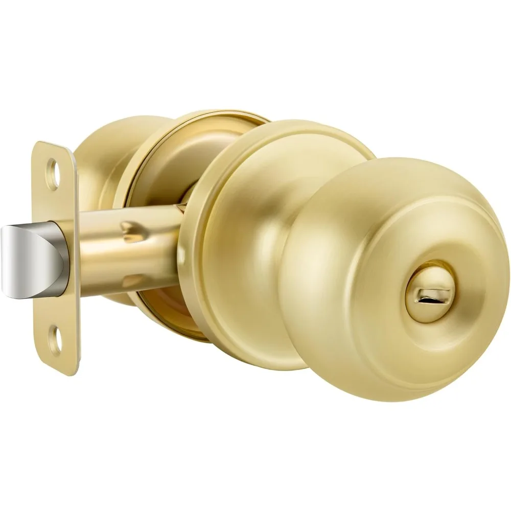 

Gold Door Knobs Interior, Brushed Brass Privacy Door Lock Knob for Bedroom, Classic Brushed Gold Interior Door Knobs, Bathroom