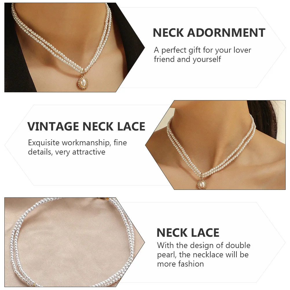 

1Pcs Double Pearl Necklace Clavicle Chain Delicate Design Sweater Party Neck Decoration for Women Neck Lace Women Necklace