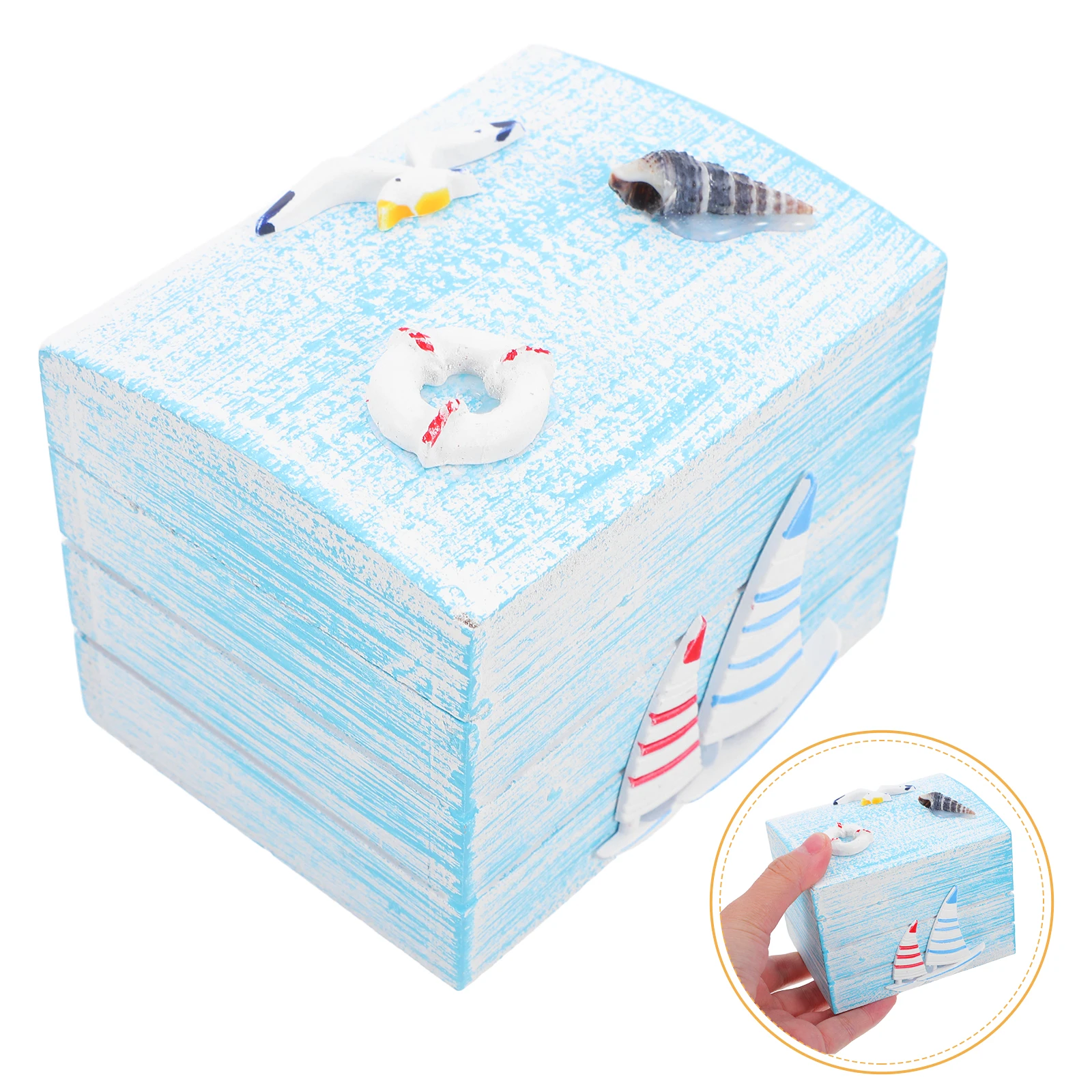 Cofre del Tesoro de madera con temática del océano, caja de almacenamiento pequeña, contenedor de recuerdos decorativo de estilo playero para joyería, recuerdos Retro
