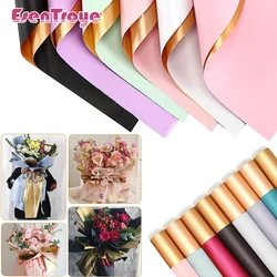 Double Sided Gold Edge Floral Flower Wrapping Paper Florist Bouquet Waterproof Packing for Wedding Mothers Day Birthday DIY Gift