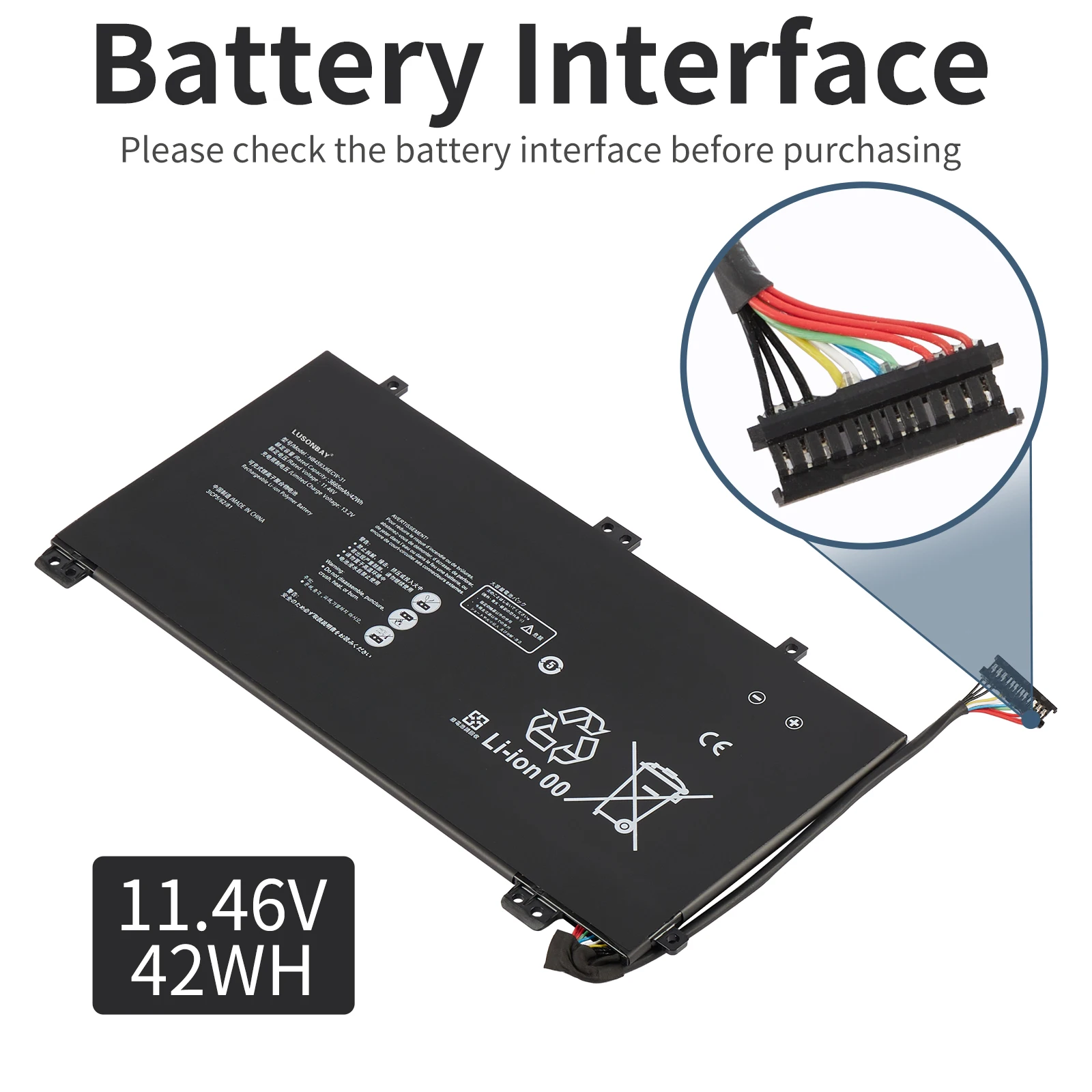 LUSONBAY New 42WH HB4593J6ECW-31 Laptop Battery For Huawei Matebook 13 WRTB-WFH9L WRTB-WFH9F WRTB-WFE9L