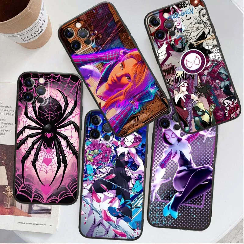 

Marvel Spider Gwen For Apple iPhone 17 16 16E 15 14 13 12 11 Pro Max Plus Air Black Soft Silicone Cover Phone Case